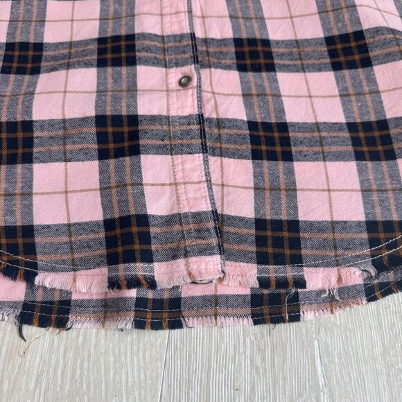 Girl's Zara Pink Linen Cotton Long Sleeve Plaid Button Up Shirt Girls 13/14 - Picture 5 of 6